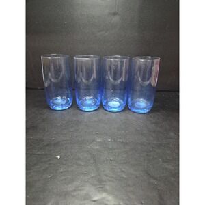 Threshold Large Blue Glass Tumblers, Handblown Bubble Glasses, Set Of 4